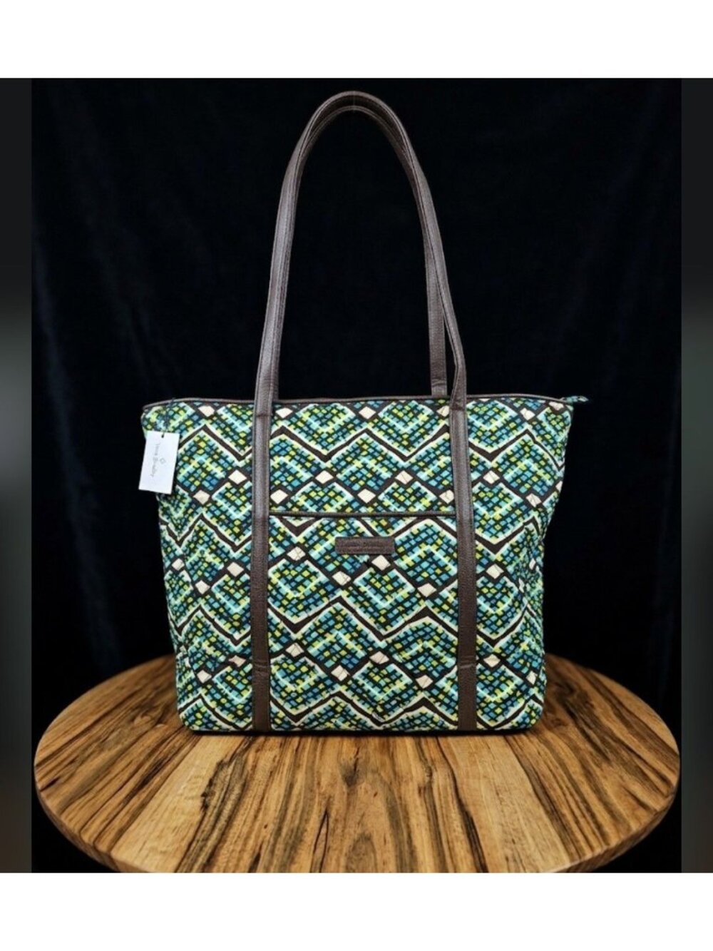 Vera Bradley Small Trimmed Vera Rain Forest Top Zip Tote Shoulder Bag